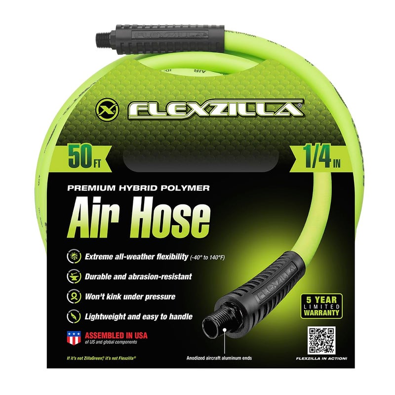 Flexzilla Air Hose 1/4 in x 50', 1/4 in. MNPT Fittings, Heavy Duty, Lightweight, Hybrid, ZillaGreen - HFZ1450YW2 - Image 2