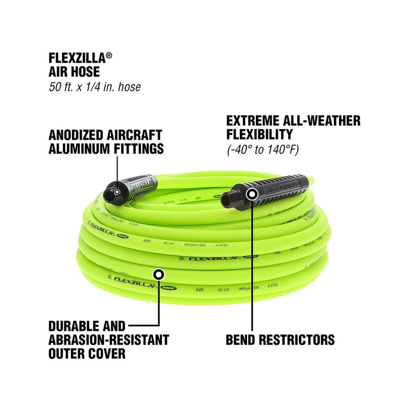 Flexzilla Air Hose 1/4 in x 50', 1/4 in. MNPT Fittings, Heavy Duty, Lightweight, Hybrid, ZillaGreen - HFZ1450YW2 - Image 3