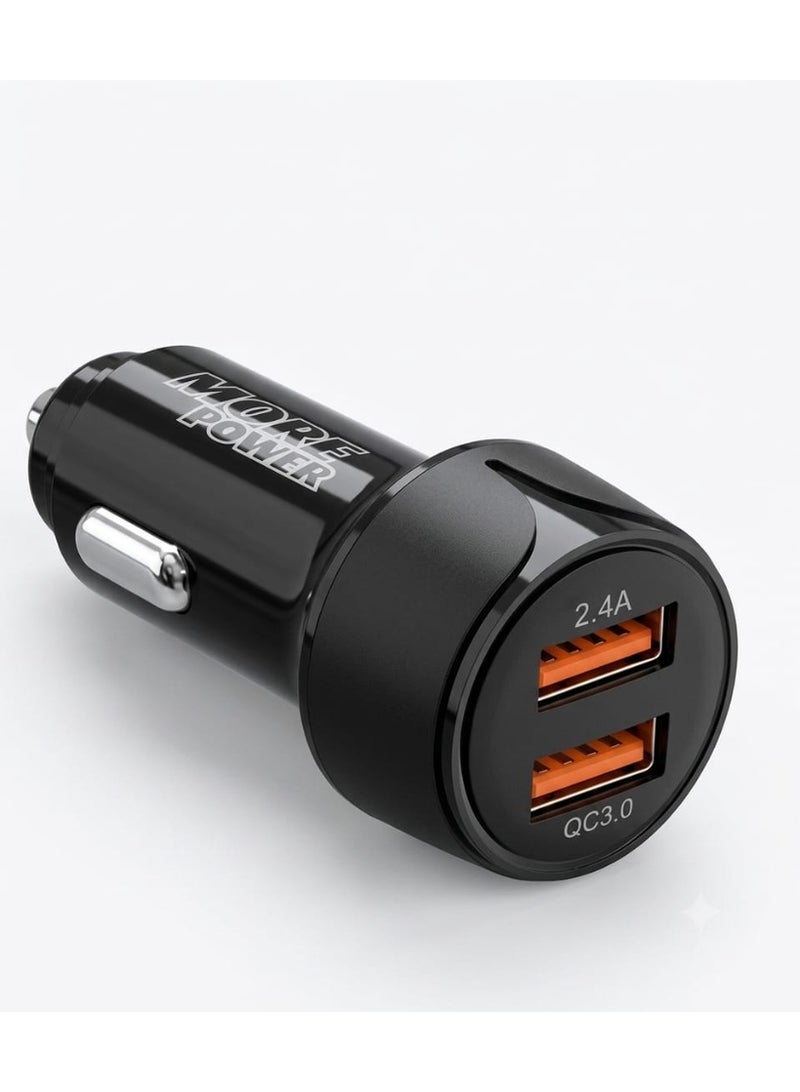 MORE POWER 24W Dual USB-A Ports Fast Car Charger Adapter with QC 3.0 - Black - Image 3