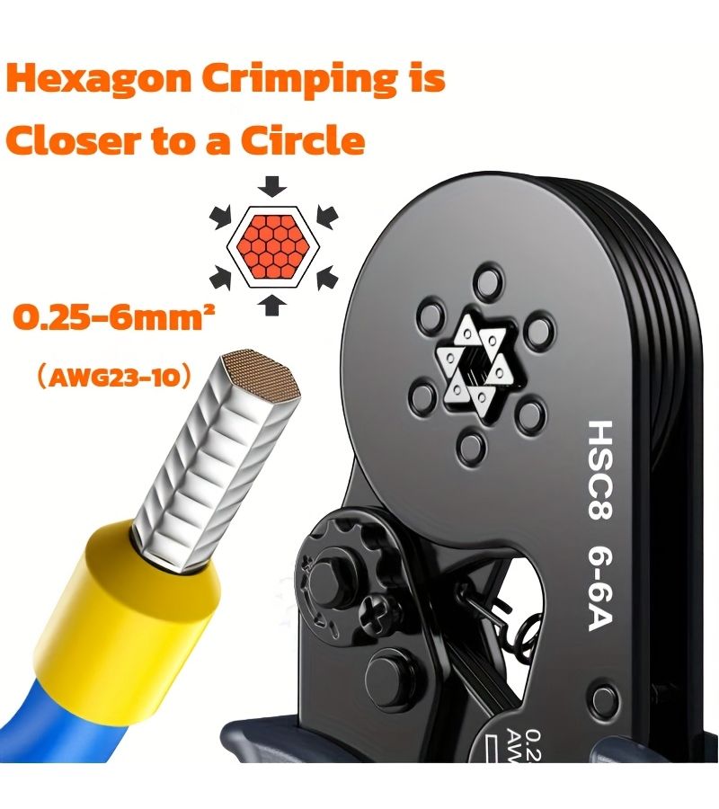 Heavy Duty Manual Ratchet Crimp Tool Kit With Self Adjusting AWG23-5 Wire Ferrules And PVC Contact Terminals For Automotive Audio And DIY Electrical Wiring HSC8-6 400pcs - Image 3
