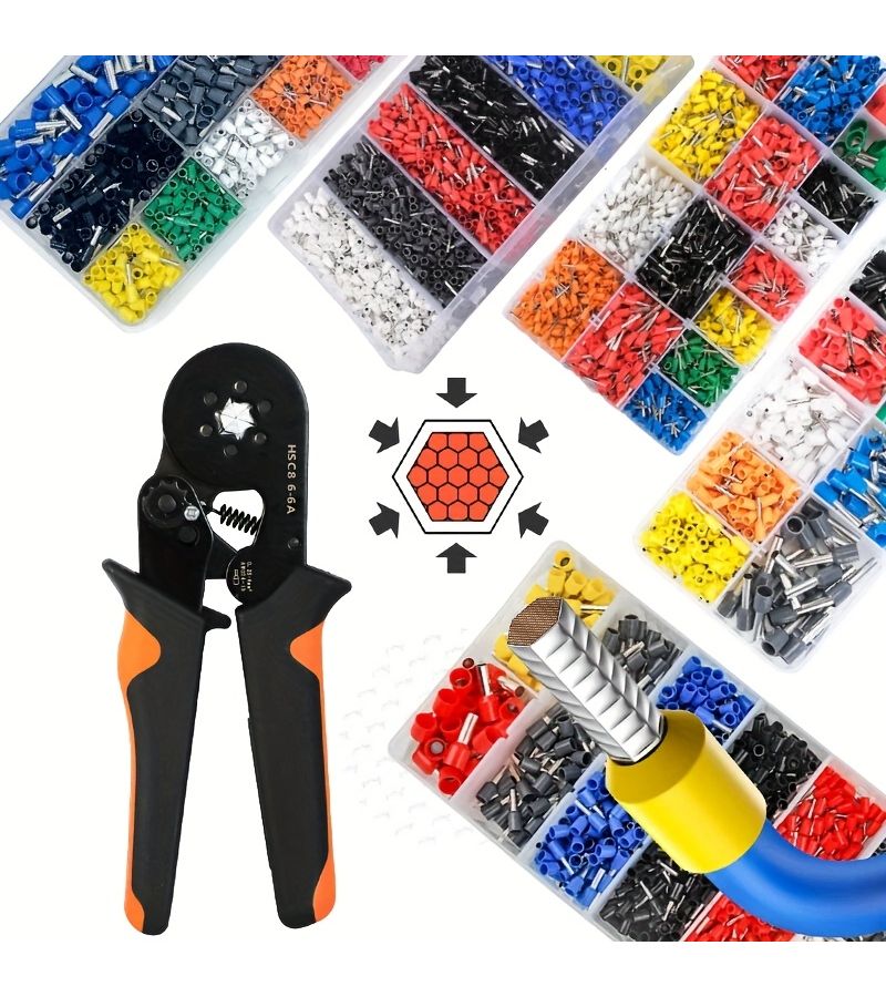 Heavy Duty Manual Ratchet Crimp Tool Kit With Self Adjusting AWG23-5 Wire Ferrules And PVC Contact Terminals For Automotive Audio And DIY Electrical Wiring HSC8-6 400pcs - Image 1