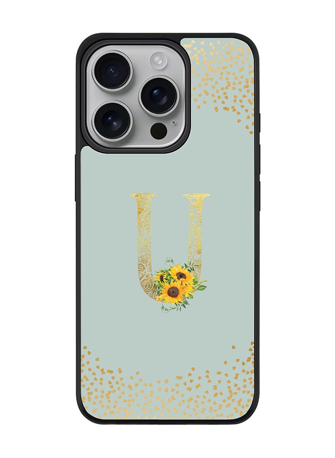 Stylizedd For iPhone 16 Pro Case [Compatible with MagSafe] Slim Magnetic cover Phone Case iPhone 16 Pro -Custom Floral Monogram - U (Light Grey ) - Image 1