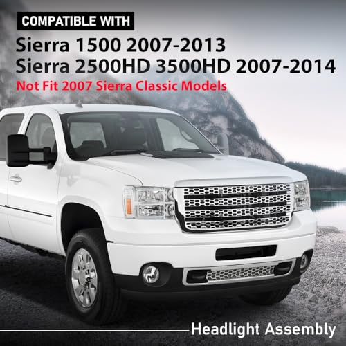 GPLUS G-PLUS LED DRL Headlights Assembly Compatible with GMC Sierra 1500 2007-2013/Fit GMC Sierra 2500 HD 3500 HD 2007-2014 Headlamps Clear Lens Chrome Housing Amber Reflector Left & Right,faros delanteros - Image 2