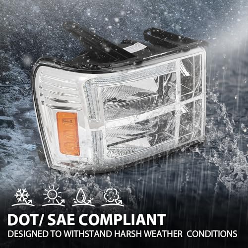 GPLUS G-PLUS LED DRL Headlights Assembly Compatible with GMC Sierra 1500 2007-2013/Fit GMC Sierra 2500 HD 3500 HD 2007-2014 Headlamps Clear Lens Chrome Housing Amber Reflector Left & Right,faros delanteros - Image 3