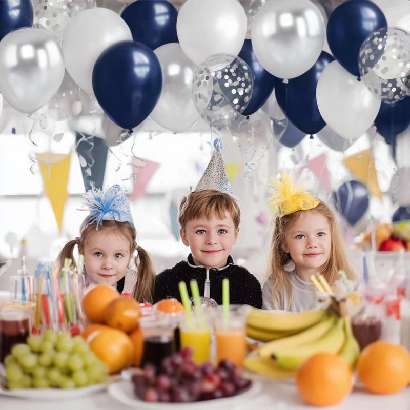 Zesliwy Navy Blue Silver Balloons Kit,50pcs 12inch Royal Dark Blue Metallic Silver White Balloon with Conffetti Latex Balloon for Wedding Graduation Birthday Anniversary Party Decorations - Image 2