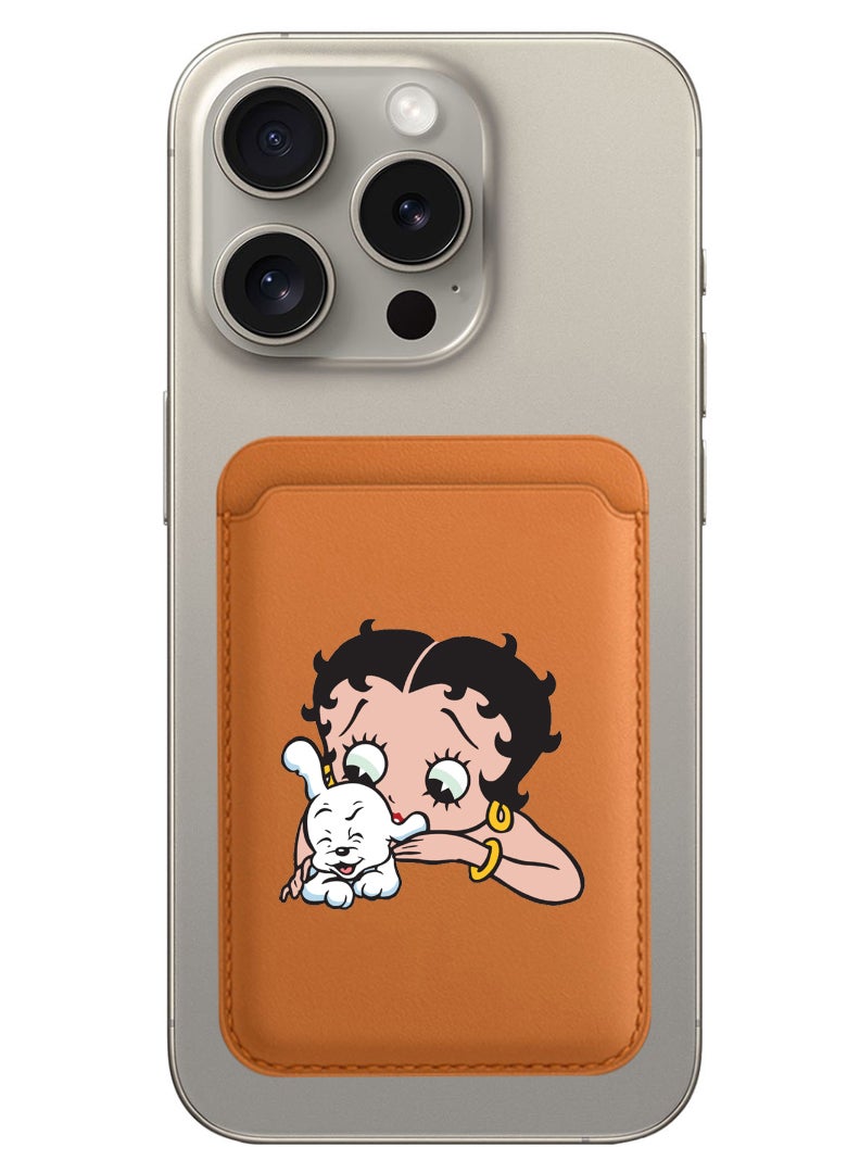 Theodor Magnetic Wallet, Compatible with MagSafe Wallet, for iPhone Wallet, for iPhone 16/15/14/13/12 Series, Not for iPhone 13/12 mini, 3 Card Holder, Vegan Leather, Brown - Betty Boop with dog - Image 1