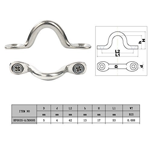Amarine Made Amarine-made Pack of 10 Stainless Steel Bimini Boat Top PAD Eye , Eye Straps, Tie Down, Kayak Deck Loops, Tie Down Anchor Point, footman's Loop for Kayak Canoe Rigging - Image 2