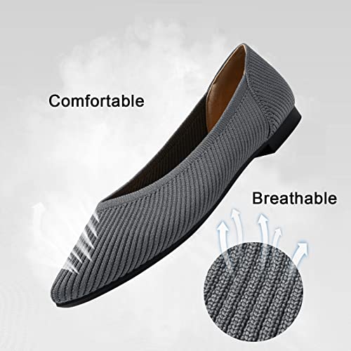 TINGRISE أحذية فلات نسائية من تينغرايز، كعب مدبب، نسيج محبوك، مريحة، سهلة الارتداء، رمادي، مقاس 10 أمريكي - Image 3