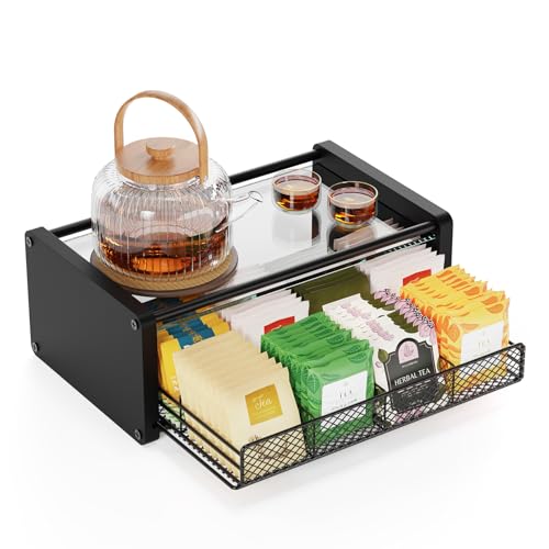 NANAGIFTREE Tea Bag Organizer, Tea Organizer and Storage with Drawers, Tea Bag Holder with Divided Compartments, Wooden Kitchen Organizers and Storage for Kitchen, Countertop, Office, Tea Station - Image 1