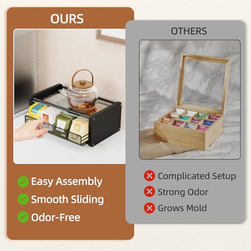 NANAGIFTREE Tea Bag Organizer, Tea Organizer and Storage with Drawers, Tea Bag Holder with Divided Compartments, Wooden Kitchen Organizers and Storage for Kitchen, Countertop, Office, Tea Station - Image 5