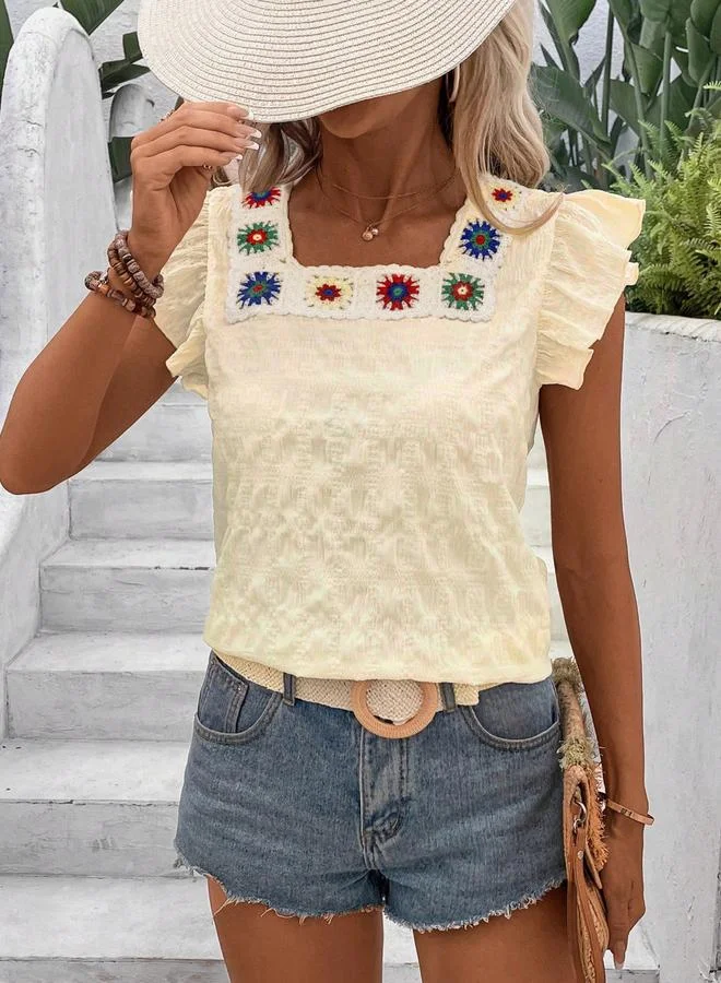 Take Two Women Beige Texture Embroidered Top