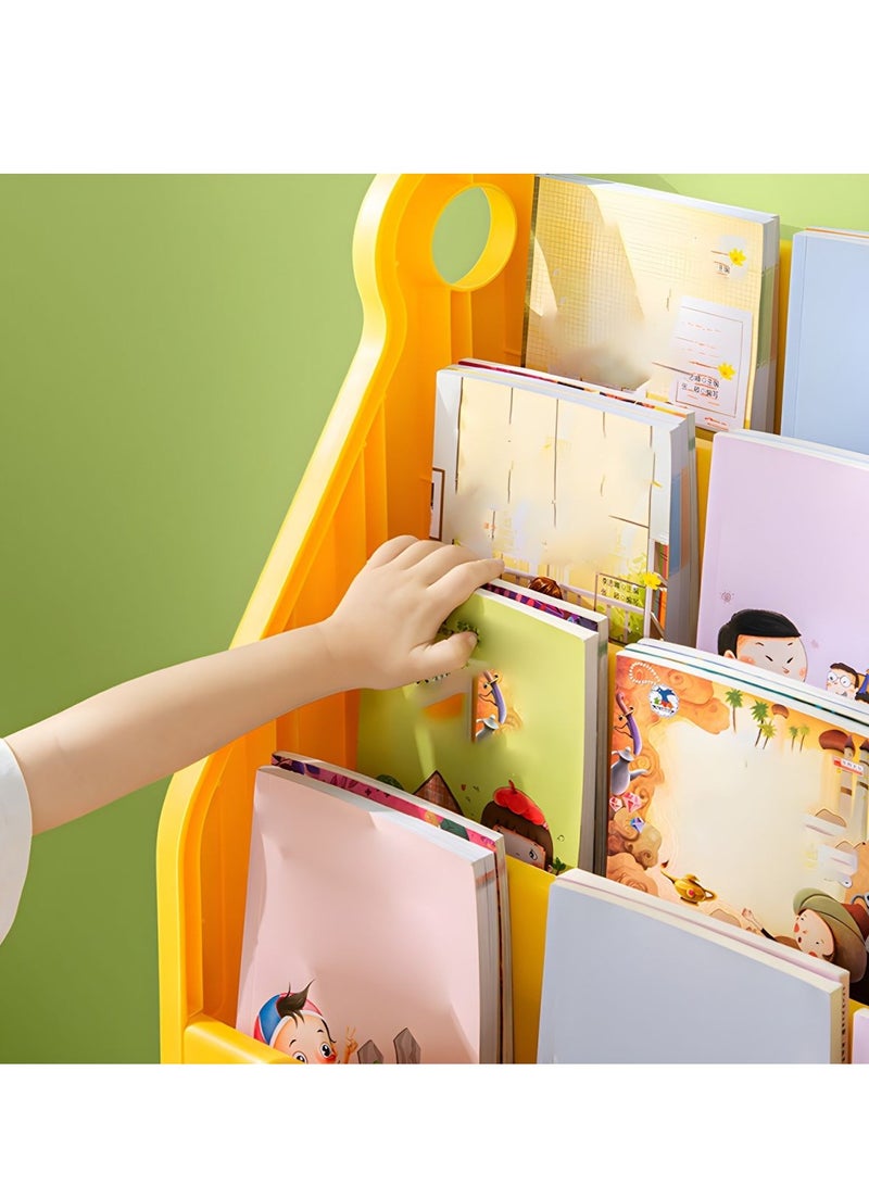 شو وو مكتبة أطفال كبيرة مكونة من 4 طبقات، رف تخزين منزلي، رف كتب قائم على الأرض، رف منظم لتخزين ألعاب الحيوانات اللطيفة، عرض منزلي، رف كتب مصور، رف عرض منزلي للمنزل والمكتب - Image 4