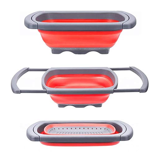 VIHAX Silicone Kitchen Strainer Collapsible Colander BPA Free with Handle Over Sink Pack 1, Silicone Food Strainer Vegetable Fruit Baskets for Kitchen Travel (Multi) - Image 5