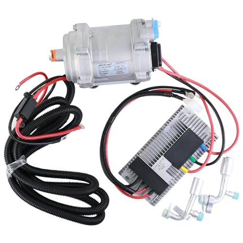 ACTECMAX Universal 12V Automotive Electric Air Conditioner Compressor Kit, Replacement A/C Compressor with External Control Panel, with Extra Power Cord and 90 Dgree Fittings - Image 1