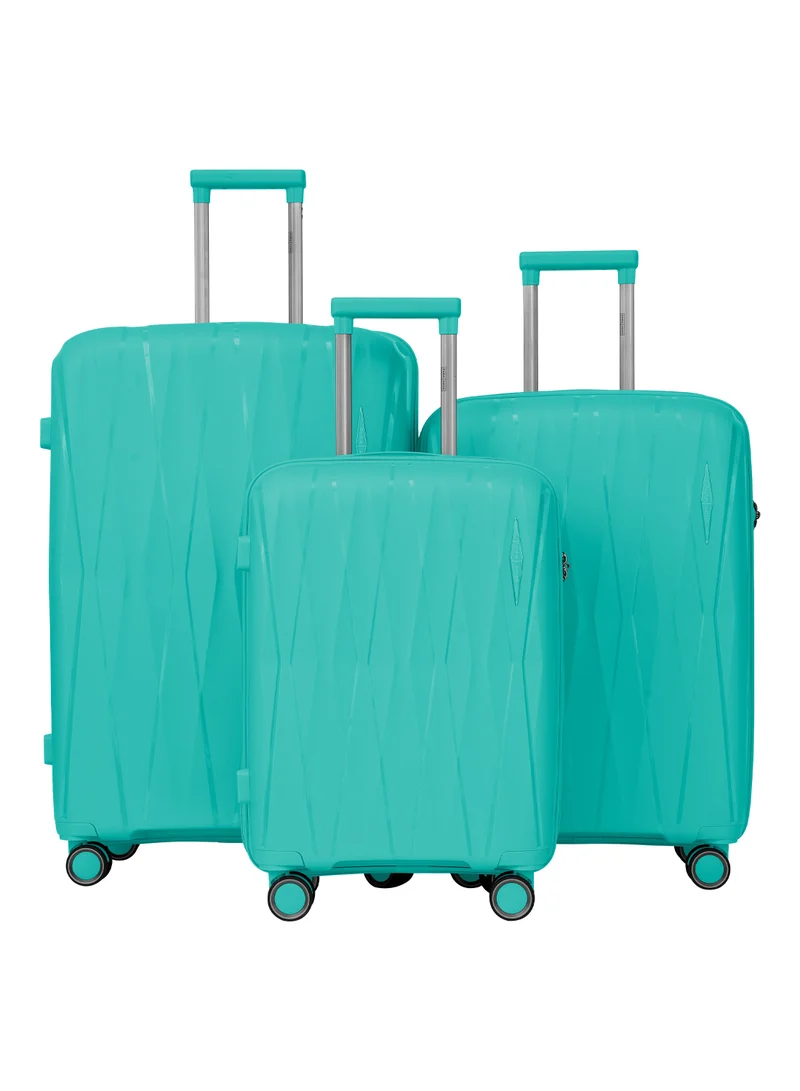 Parajohn PARA JOHN TRIACUT Series - 3 Piece Premium Durable Polypropylene, Lightweight & Stylish 8-Wheel Spinner Trolley 20,24,28 Sizes- Mint Green