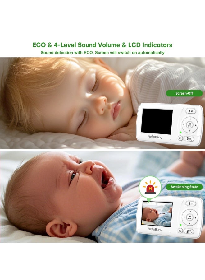 Hellobaby HB30 2025 Model Video Baby Monitor 2.4'' LCD Display Screen with Camera, Infrared Night Vision, Two Way Talk, VOX Mode, Built-in Lullabies, Long Range 1000 Feet and Temperature Monitoring - Image 3