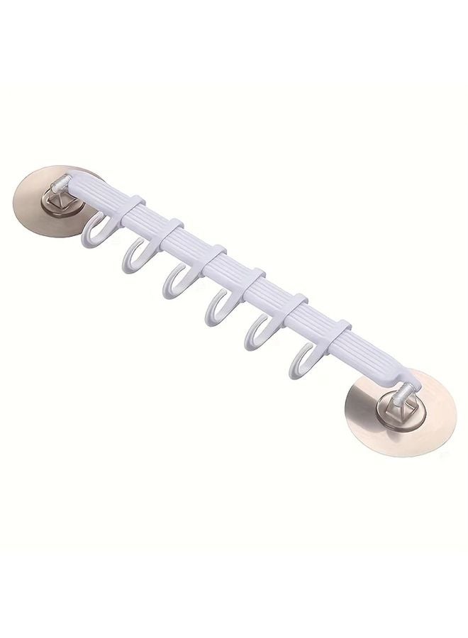 White Adhesive Hooks 6 Row Wall Mounted Seamless Hangers For Bathroom Kitchen - Image 1