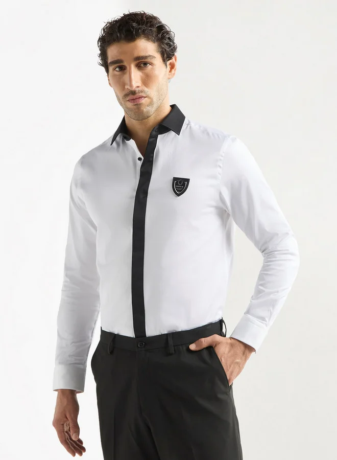 Emperor Contrast Collar Pilot Shirt with Concealed Placket