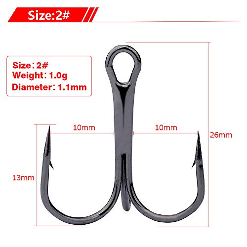 Dyxssm 100pcs/lot Treble Hooks Triple Fishing Hooks for Freshwater and Saltwater (Black, 2# 100pcs) - Image 3