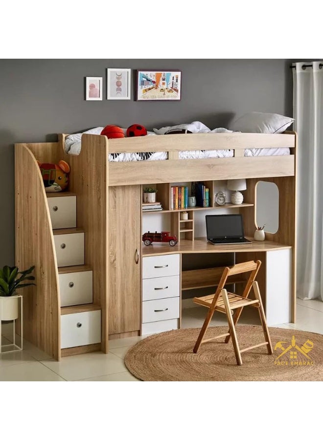 Kids Loft Bed with Desk, Storage and Drawers