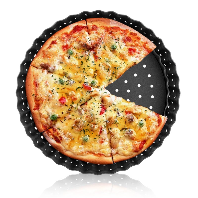 Agatige 8 in Pizza Pan with Holes for Oven Nonstick Bakeware Pizza Tray Black Pizza Pan with Removable Bottom for Make Kinds of Pizzas or Pies 8 Inch