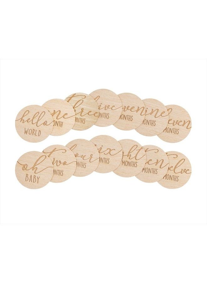 pearhead Wooden Monthly Milestone Photo Cards, Baby Announcement Cards, Pregnancy Journey Milestone Markers, 7 Double Sided Photo Prop Milestone Discs, Light Wood  - Image 1