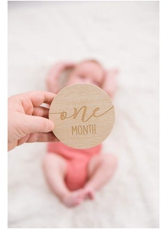 pearhead Wooden Monthly Milestone Photo Cards, Baby Announcement Cards, Pregnancy Journey Milestone Markers, 7 Double Sided Photo Prop Milestone Discs, Light Wood  - Image 2