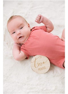 pearhead Wooden Monthly Milestone Photo Cards, Baby Announcement Cards, Pregnancy Journey Milestone Markers, 7 Double Sided Photo Prop Milestone Discs, Light Wood  - Image 3