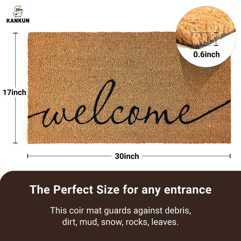 KANKUN Coco Coir Door Mat with Heavy Duty Backing, Welcome Doormat (17" x 30"), Doormat Entrance (Welcome1-1Pack) - Image 3