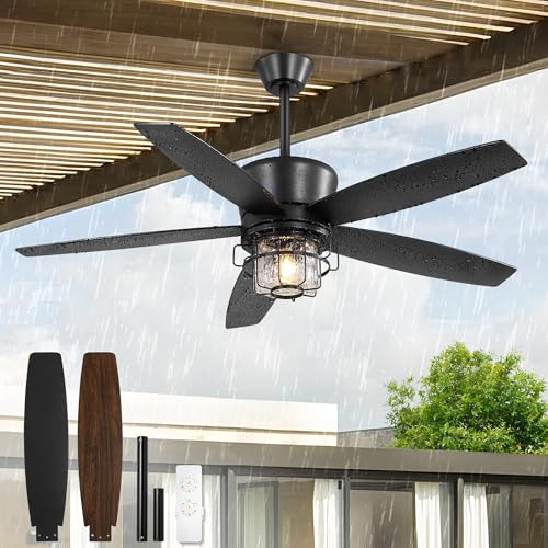 Fanbulous 52" Outdoor Ceiling Fans with Lights and Remote Control,IP65 Wet Rated Waterproof Ceiling Fan with 6-Speed DC Motor, Farmhouse Gazebo Fan for Porch Patios Pavilion（Black） - Image 1