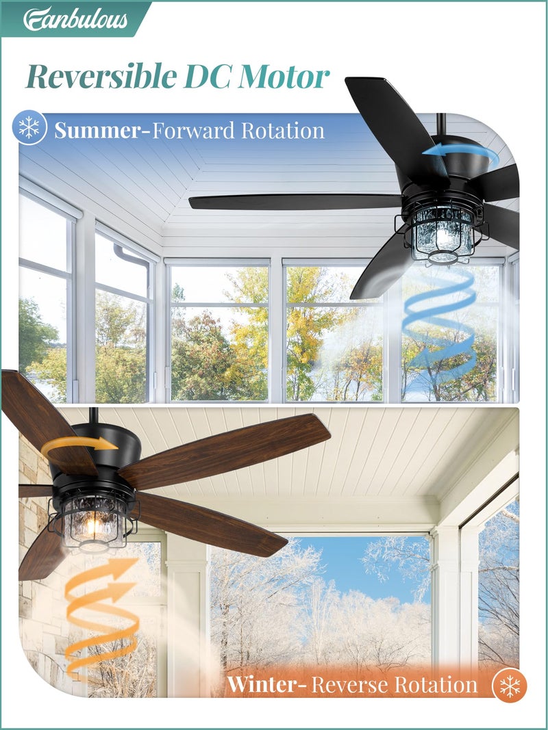 Fanbulous 52" Outdoor Ceiling Fans with Lights and Remote Control,IP65 Wet Rated Waterproof Ceiling Fan with 6-Speed DC Motor, Farmhouse Gazebo Fan for Porch Patios Pavilion（Black） - Image 4