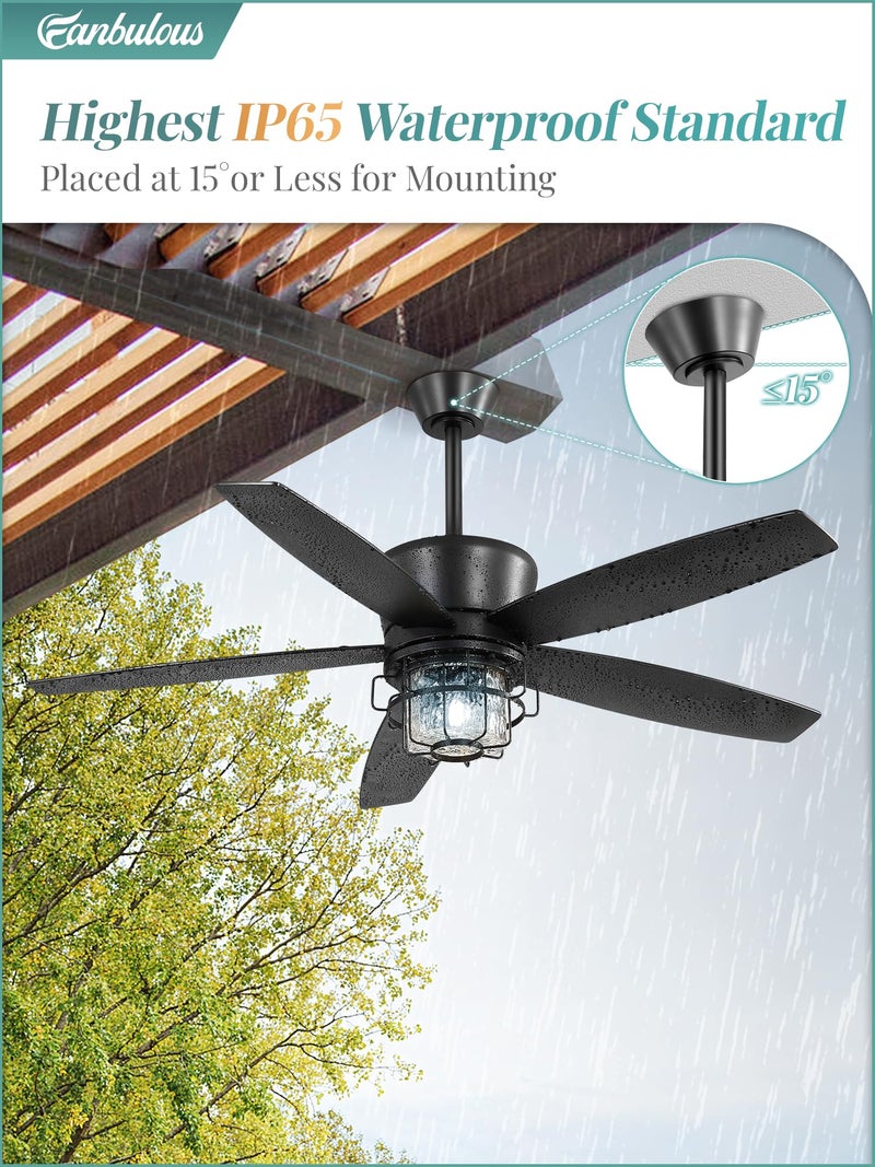 Fanbulous 52" Outdoor Ceiling Fans with Lights and Remote Control,IP65 Wet Rated Waterproof Ceiling Fan with 6-Speed DC Motor, Farmhouse Gazebo Fan for Porch Patios Pavilion（Black） - Image 3