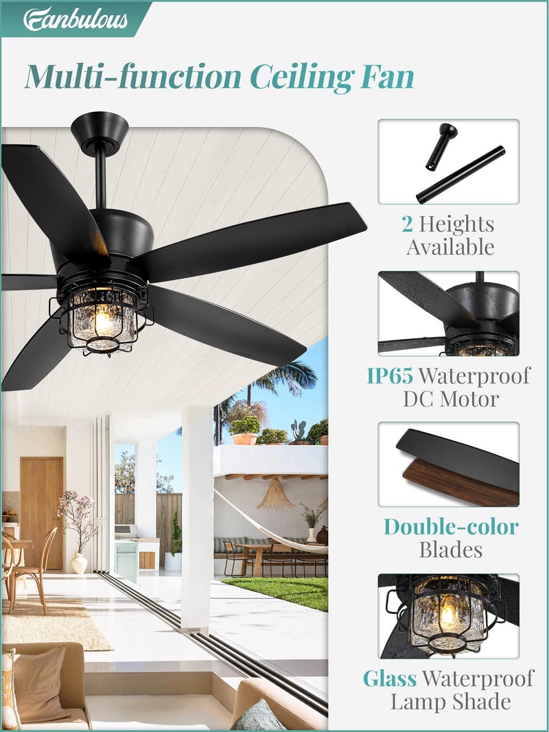 Fanbulous 52" Outdoor Ceiling Fans with Lights and Remote Control,IP65 Wet Rated Waterproof Ceiling Fan with 6-Speed DC Motor, Farmhouse Gazebo Fan for Porch Patios Pavilion（Black） - Image 2