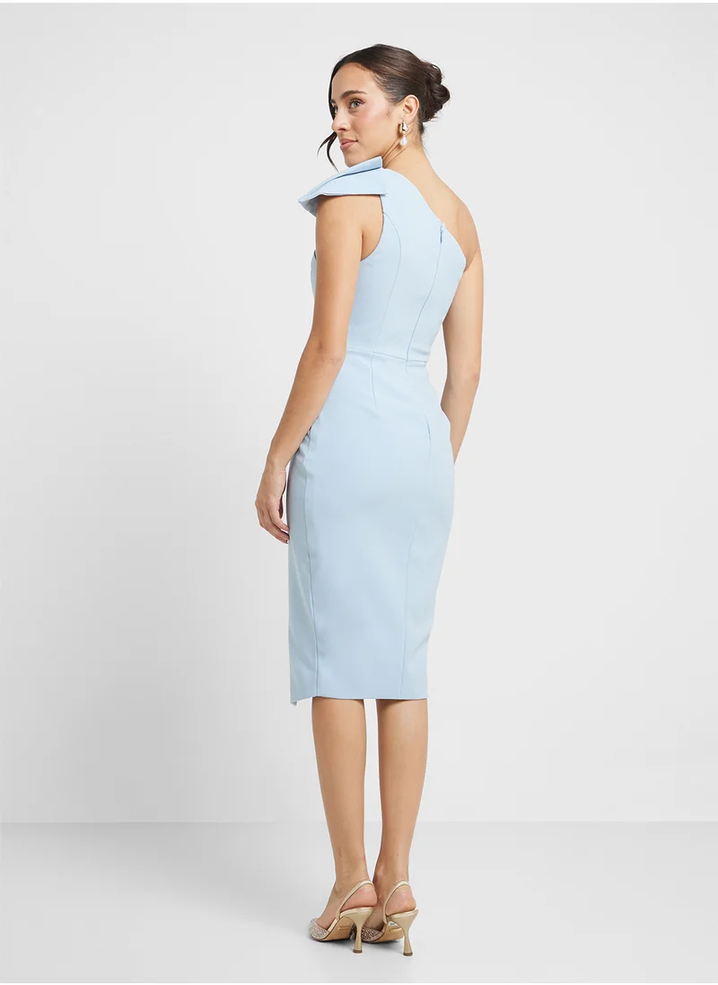 lavish alice One Shouder Statement Bow Midi Dress