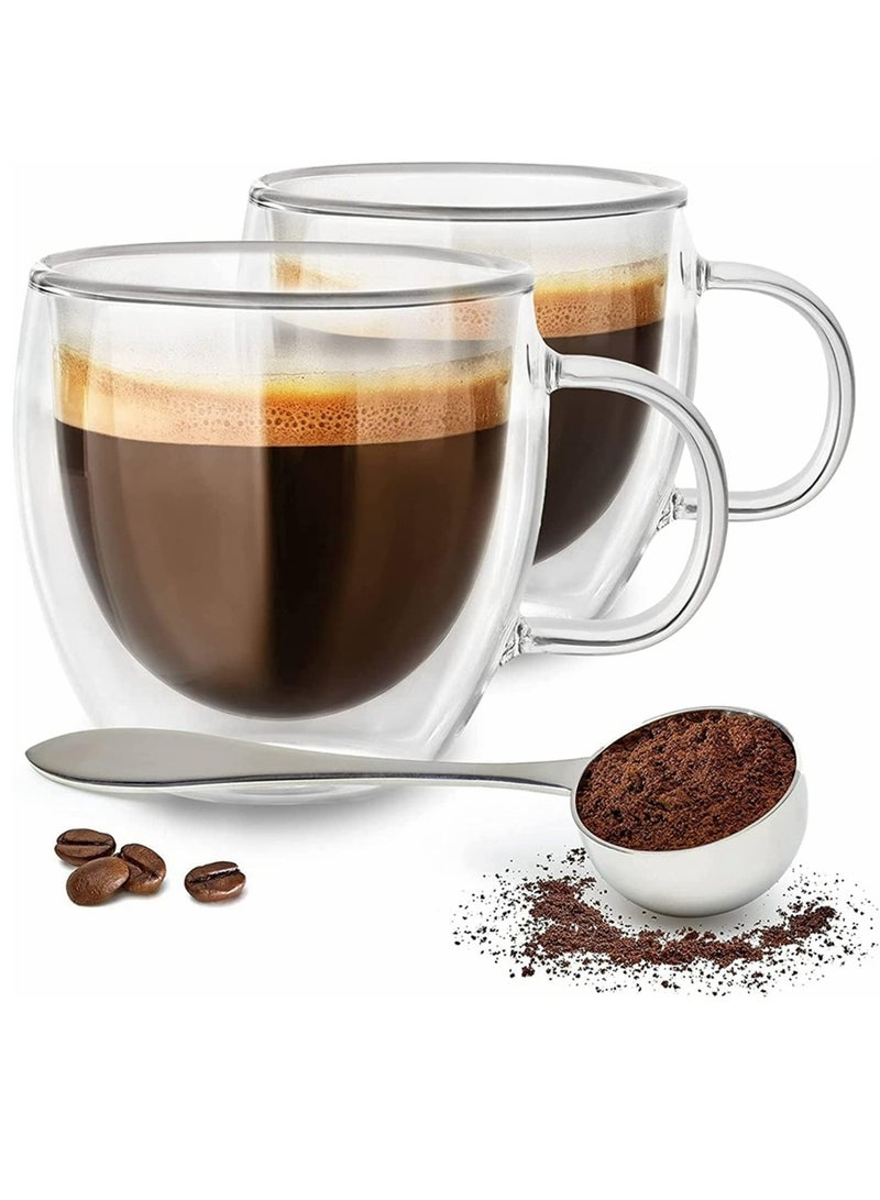 Cool Baby COOLBABY Espresso Cup Shot Glass Coffee Set of 2 - Double Wall Insulated Glass Tumbler With Handle Everyday Coffee Cup Ideal For Espresso And Coffee Machines (250ML) - Image 1