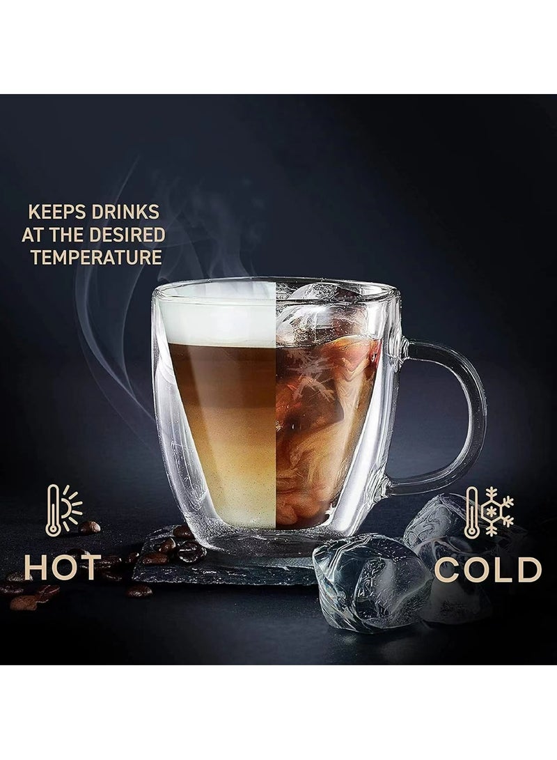 Cool Baby COOLBABY Espresso Cup Shot Glass Coffee Set of 2 - Double Wall Insulated Glass Tumbler With Handle Everyday Coffee Cup Ideal For Espresso And Coffee Machines (250ML) - Image 4