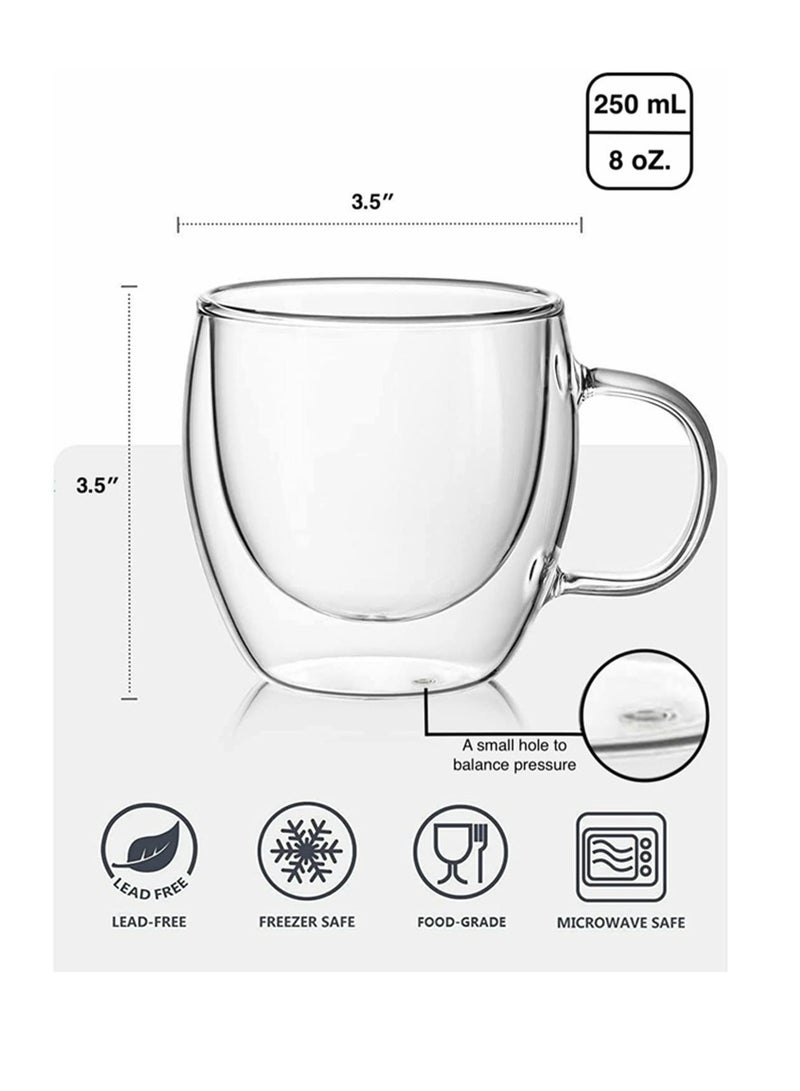 Cool Baby COOLBABY Espresso Cup Shot Glass Coffee Set of 2 - Double Wall Insulated Glass Tumbler With Handle Everyday Coffee Cup Ideal For Espresso And Coffee Machines (250ML) - Image 5