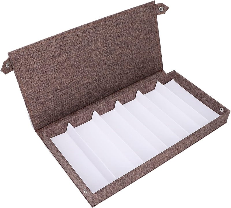 صندوق تخزين نظارات يحتوي على 6 فتحات، مُصمم لنظارات الشمس للنساء والرجال، مزود بحامل عرض من القماش المُزين بنقوش وإغلاق بزر آمن لنظارات القراءة (لون بني) - Image 1