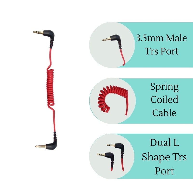 ELFOG TRS to TRS Spring 3.5mm Cable Coiled Microphone to Camera Red Color for VIDEOMIC GO Video Micro-Type Mics - Image 3