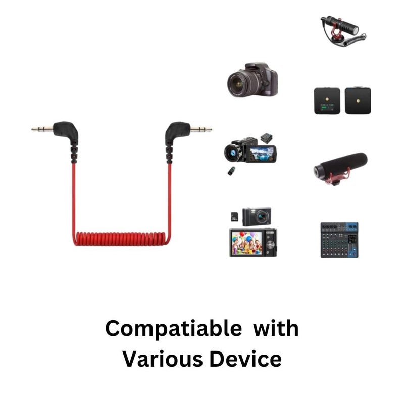 ELFOG TRS to TRS Spring 3.5mm Cable Coiled Microphone to Camera Red Color for VIDEOMIC GO Video Micro-Type Mics - Image 5