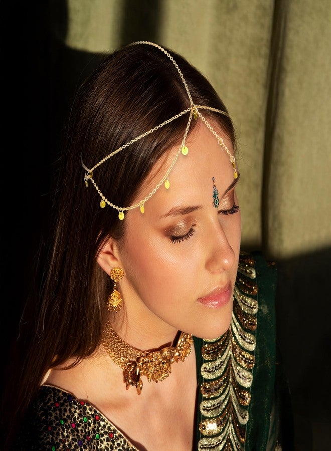 CHIROGRAPHY سلسلة رأس ذهبية من CHIROGRAPHY للنساء | قطعة رأس مزينة بالترتر على الطراز البوهيمي - مجوهرات شعر لحفلات التخرج | طوق رأس أنيق على الطراز الغجري لحفلات الزفاف والمهرجانات والمناسبات الخاصة - Image 3