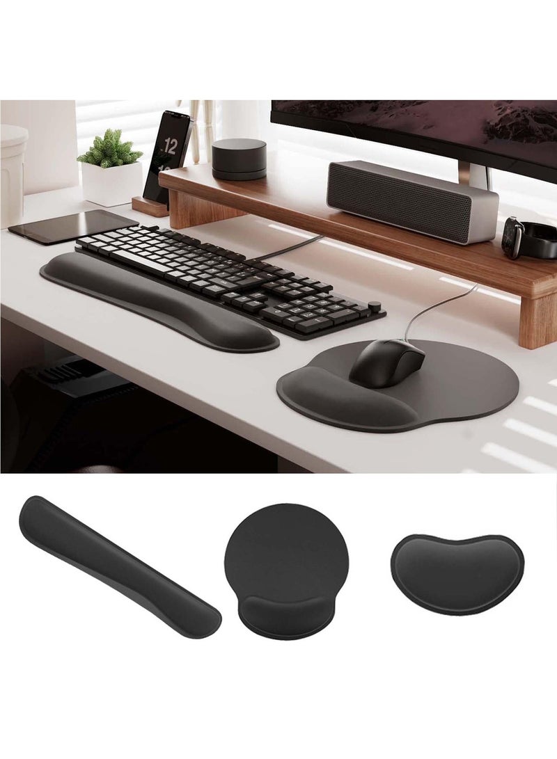 3Pcs Wrist Rest Support Set，Keyboard Wrist Rest, Mouse Pad And Small Wrist Rest Set，Memory Foam Wrist Rest Mat,with Non Slip Base，Easy Typing,Relief Getting Hand Fatigue,Suitable for Home and Office - Image 1