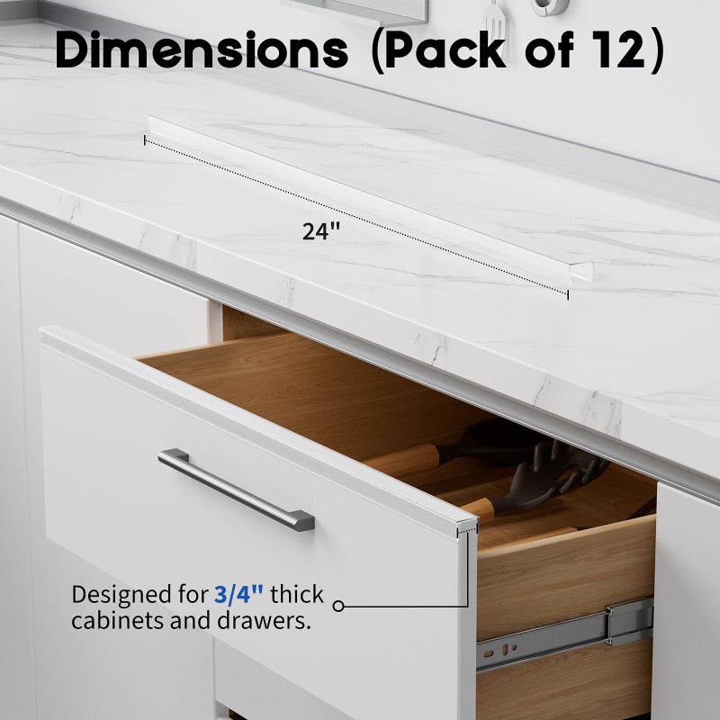 Zoaogo Cabinet Protector Edge Guard (Pack of 12), 24" Clear PVC Cabinet Edge Protectors for 3/4" Thick Kitchen Cabinets Doors â€“ Slip-On No-Tool Sliding Installation - Image 2