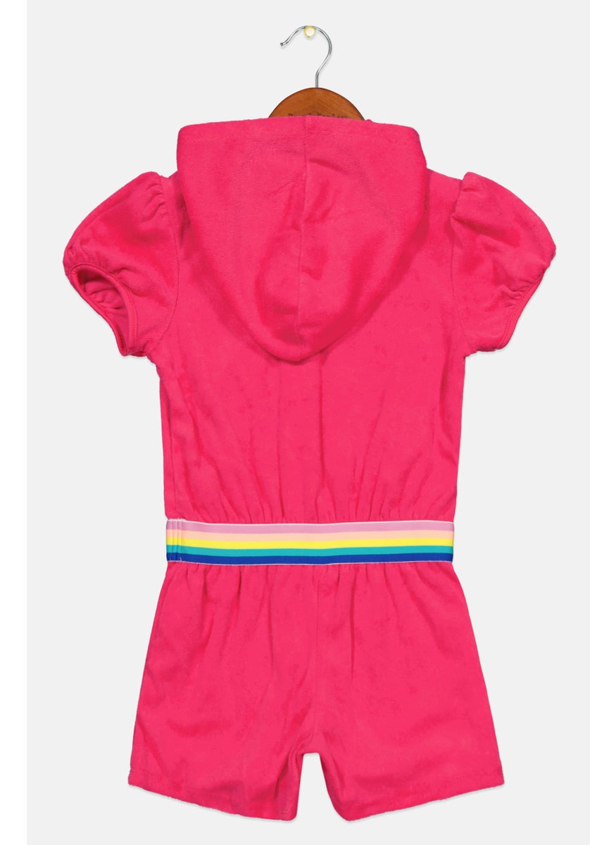 Juicy Couture Kids Girl Embroidered Logo Short Sleeve Hooded Rompers, Pink Combo  - Image 2