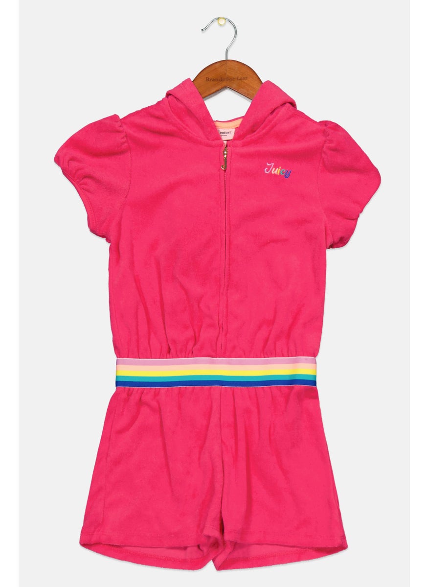 Juicy Couture Kids Girl Embroidered Logo Short Sleeve Hooded Rompers, Pink Combo  - Image 1
