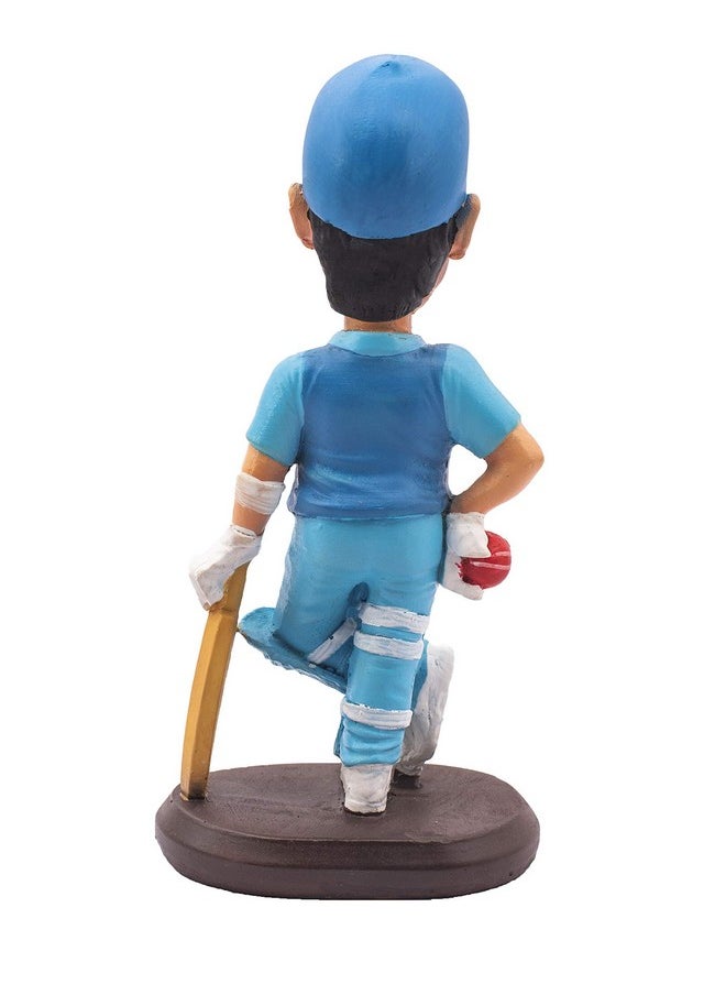 Wowheads Wow Heads MSD Dhoni Bobblehead - Handmade Cricketer Figurine | Mahendra Singh Dhoni in Blue Jersey | Sports Collectible | Modern Design Handmade Brown Bobblehead for Cricket Fans, Kids  - Image 3