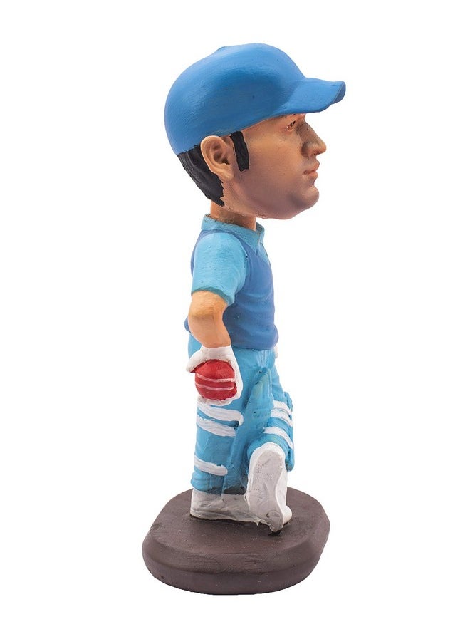 Wowheads Wow Heads MSD Dhoni Bobblehead - Handmade Cricketer Figurine | Mahendra Singh Dhoni in Blue Jersey | Sports Collectible | Modern Design Handmade Brown Bobblehead for Cricket Fans, Kids  - Image 4