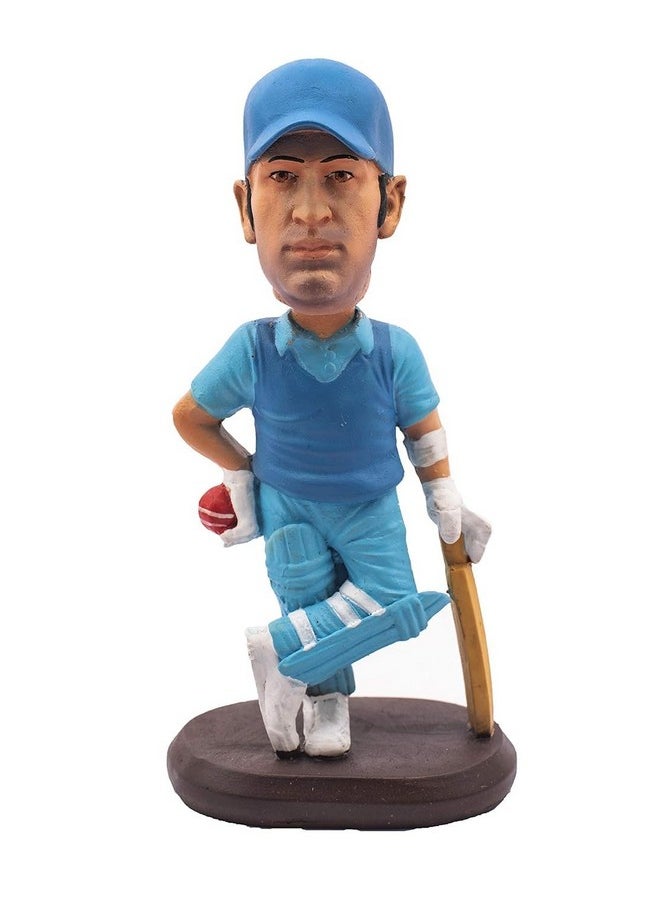 Wowheads Wow Heads MSD Dhoni Bobblehead - Handmade Cricketer Figurine | Mahendra Singh Dhoni in Blue Jersey | Sports Collectible | Modern Design Handmade Brown Bobblehead for Cricket Fans, Kids  - Image 1