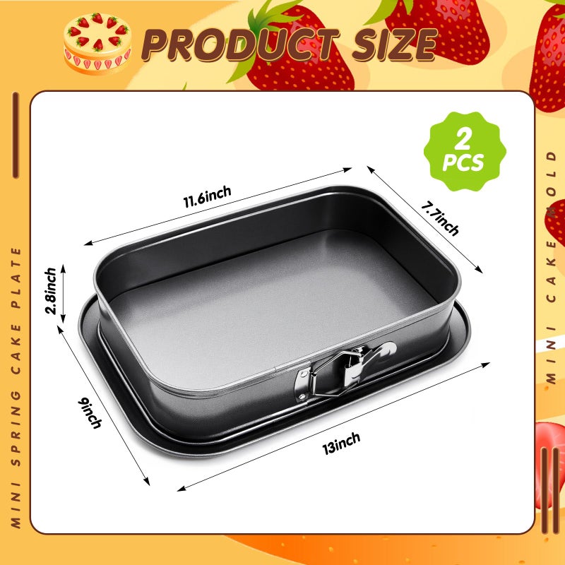 Uiifan 2 Pcs Non Stick Springform Pans Cheesecake Pan Rectangle Springform Pans Square Cake Pan with Removable Bottom for Kitchen Baking Roasting Muffin Bread Cake Brownie Bakeware(11 x 7 x 3 in) - Image 2