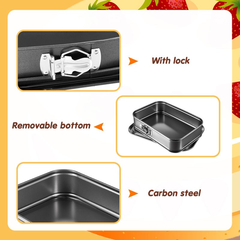 Uiifan 2 Pcs Non Stick Springform Pans Cheesecake Pan Rectangle Springform Pans Square Cake Pan with Removable Bottom for Kitchen Baking Roasting Muffin Bread Cake Brownie Bakeware(11 x 7 x 3 in) - Image 4